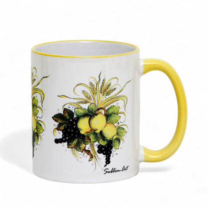 SUBLIMART: Italian Style Ceramic Mug with Lemon and Grape Harvest Design