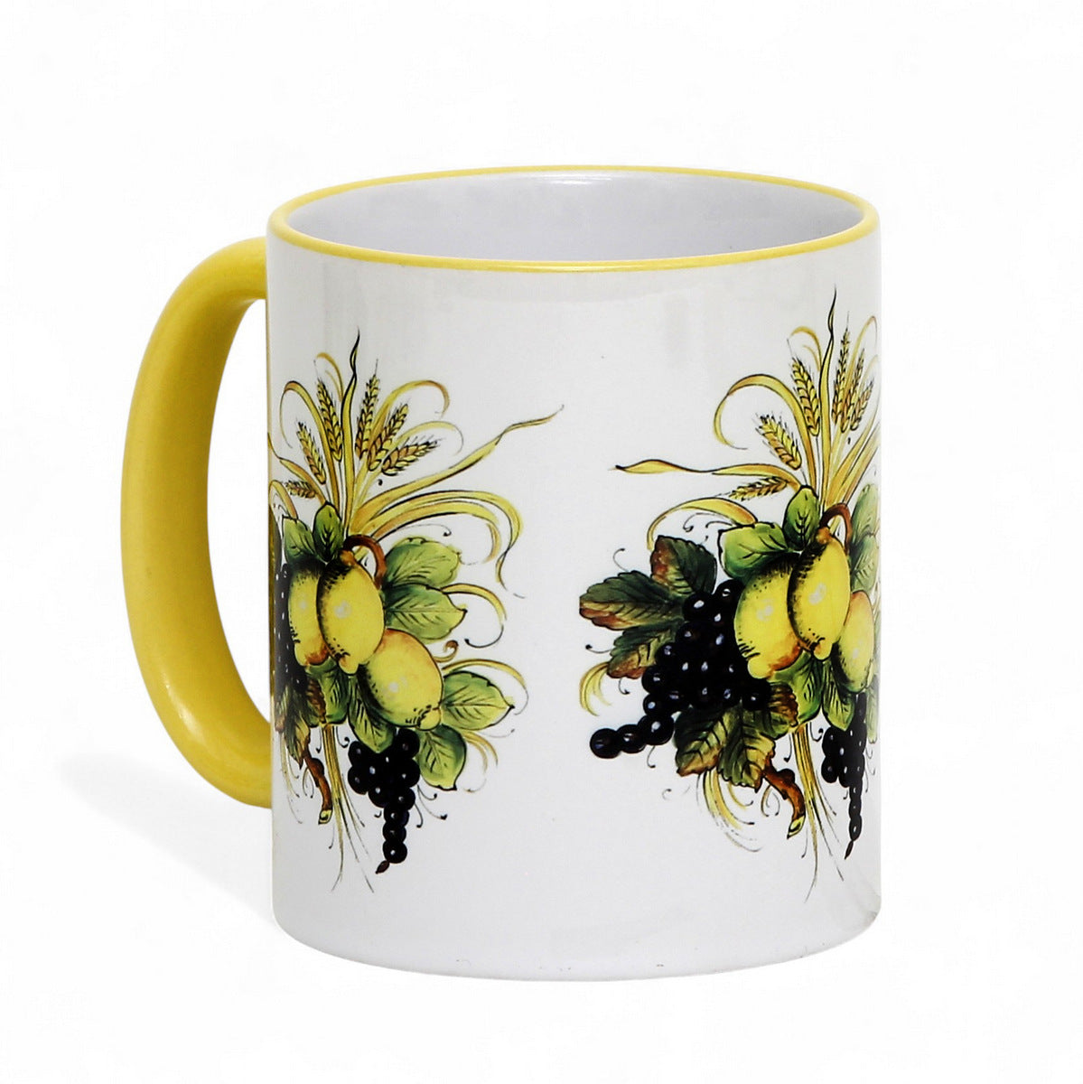 SUBLIMART: Boxed Set of 2 Italian Style Ceramic Mugs with Lemon and Grape Harvest Design