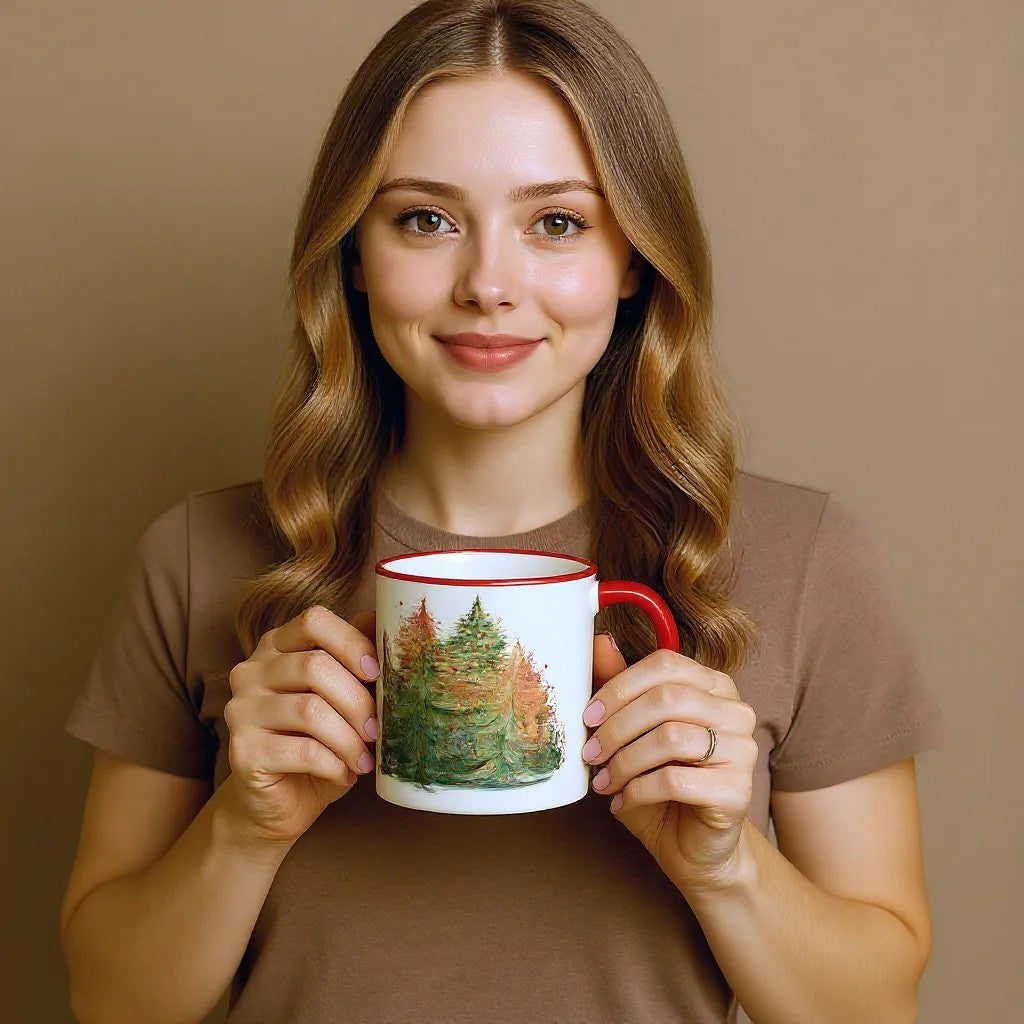 SUBLIMART: Designer Christmas Ceramic Deluxe Mug - Red, Green and White Handles (11 Oz.)