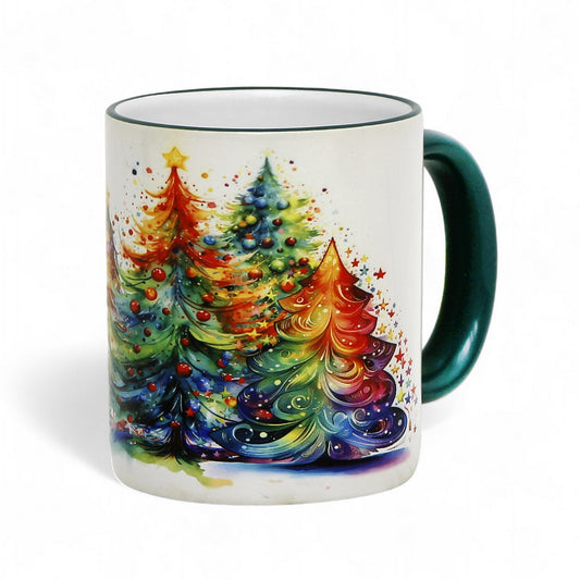 SUBLIMART: Designer Christmas Ceramic Deluxe Mug - Red, Green and White Handles (11 Oz.)