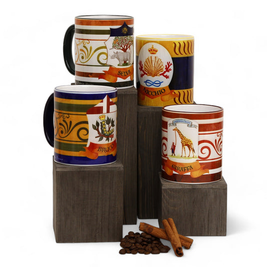 PALIO DI SIENA: Porcelain printed mug Set of 4 bundle: BRUCO+SELVA+NICCHIO+GIRAFFA
