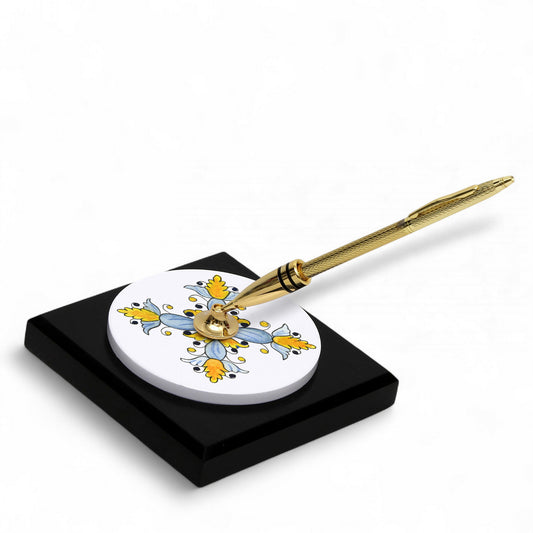 SUBLIMART: Traditional Italian-Inspired Wood/Ceramic Pen Holder with pen (Design 06)