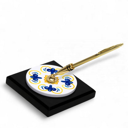 SUBLIMART: Traditional Italian-Inspired Wood/Ceramic Pen Holder with pen (Design 08)