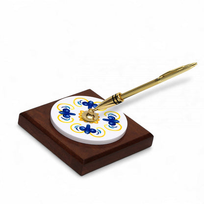 SUBLIMART: Traditional Italian-Inspired Wood/Ceramic Pen Holder with pen (Design 08)