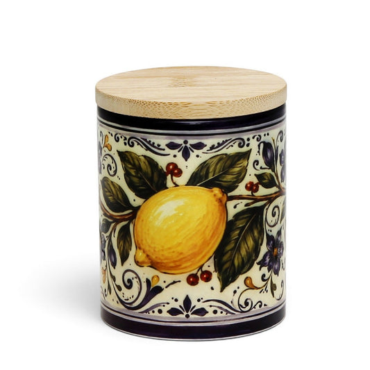 Ceramic Kitchen Jar Italian Design, 11 oz Storage Canister with Wood Lid