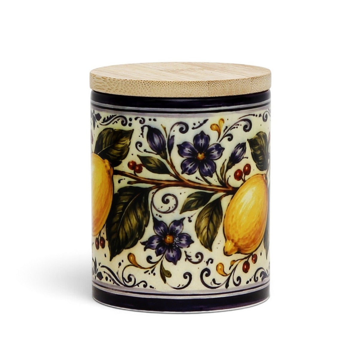 Ceramic Kitchen Jar Italian Design, 11 oz Storage Canister with Wood Lid