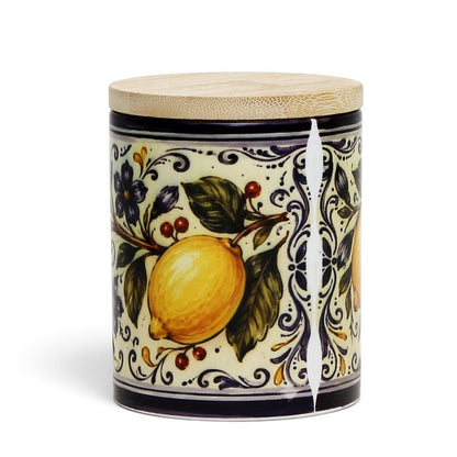 Ceramic Kitchen Jar Italian Design, 11 oz Storage Canister with Wood Lid