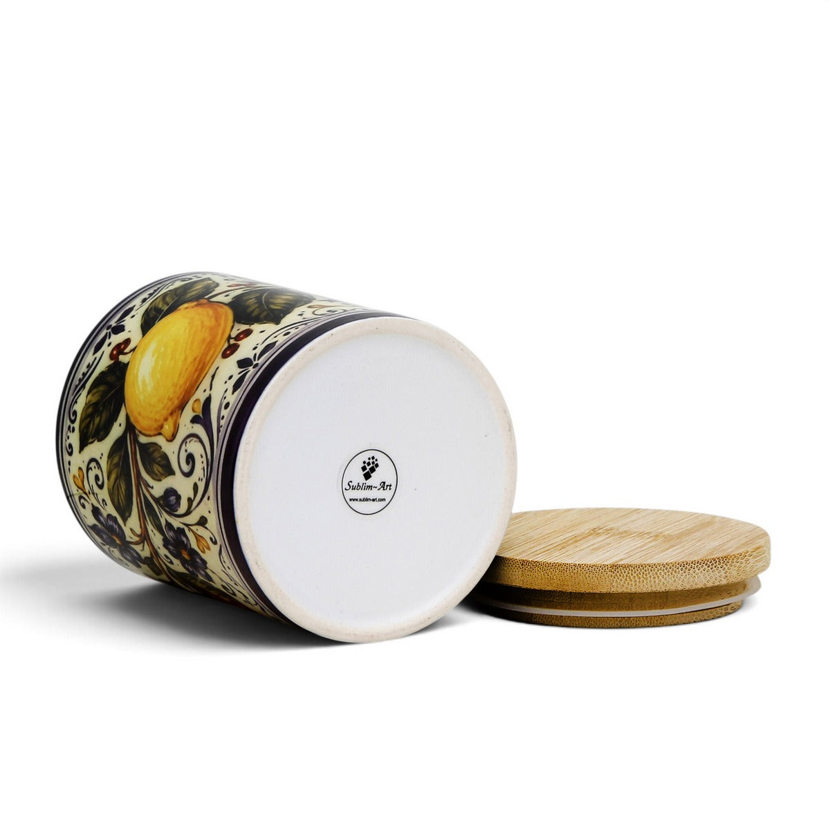 Ceramic Kitchen Jar Italian Design, 11 oz Storage Canister with Wood Lid
