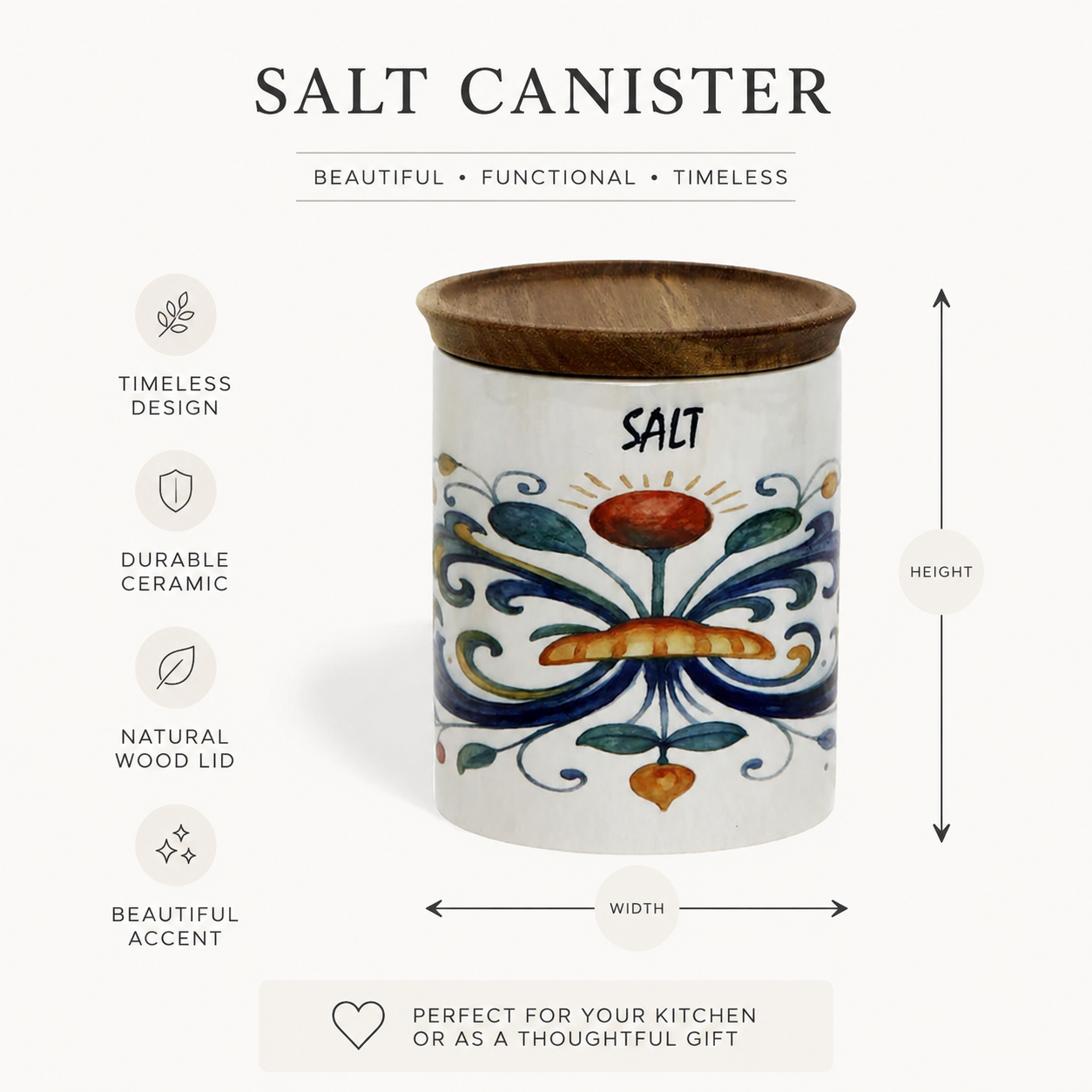 RICCO ITALIA DERUTA: Small Canister with Air Tight Wood Lid 'SALT' or 'SALE' script -  by Mario Bruno Designs