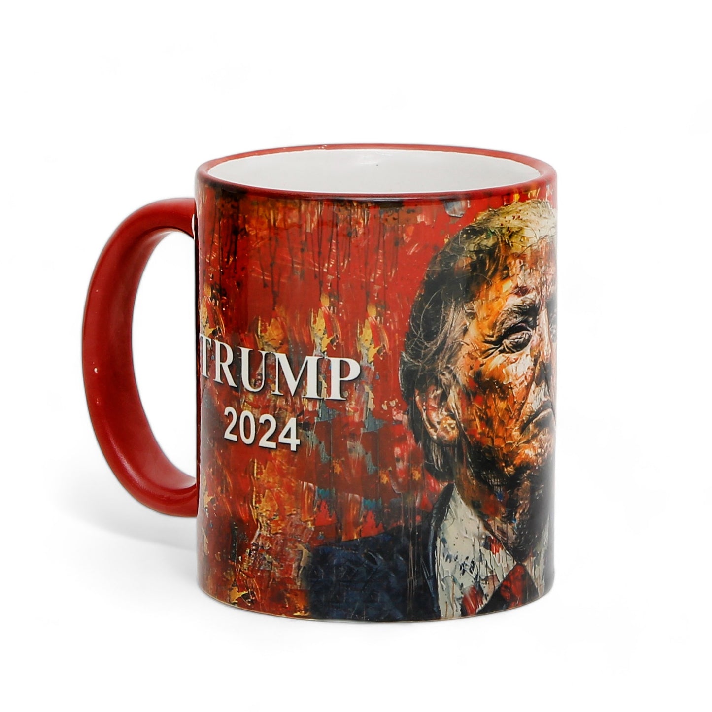 Luxury President Trump portrait mug with "MAKE AMERICA GREAT AGAIN" slogan - Choose from White, Blue, or Red Handle+Rim (11 Oz)