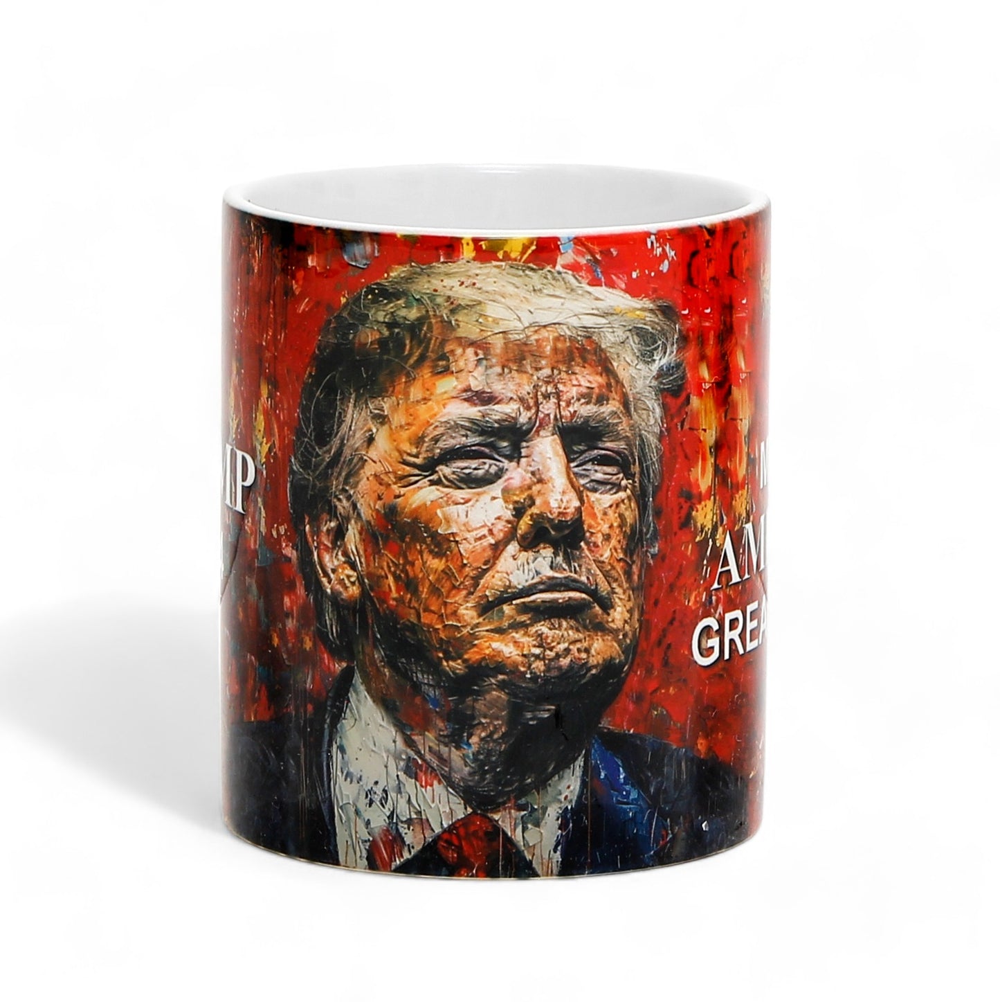 Luxury President Trump portrait mug with "MAKE AMERICA GREAT AGAIN" slogan - Choose from White, Blue, or Red Handle+Rim (11 Oz)