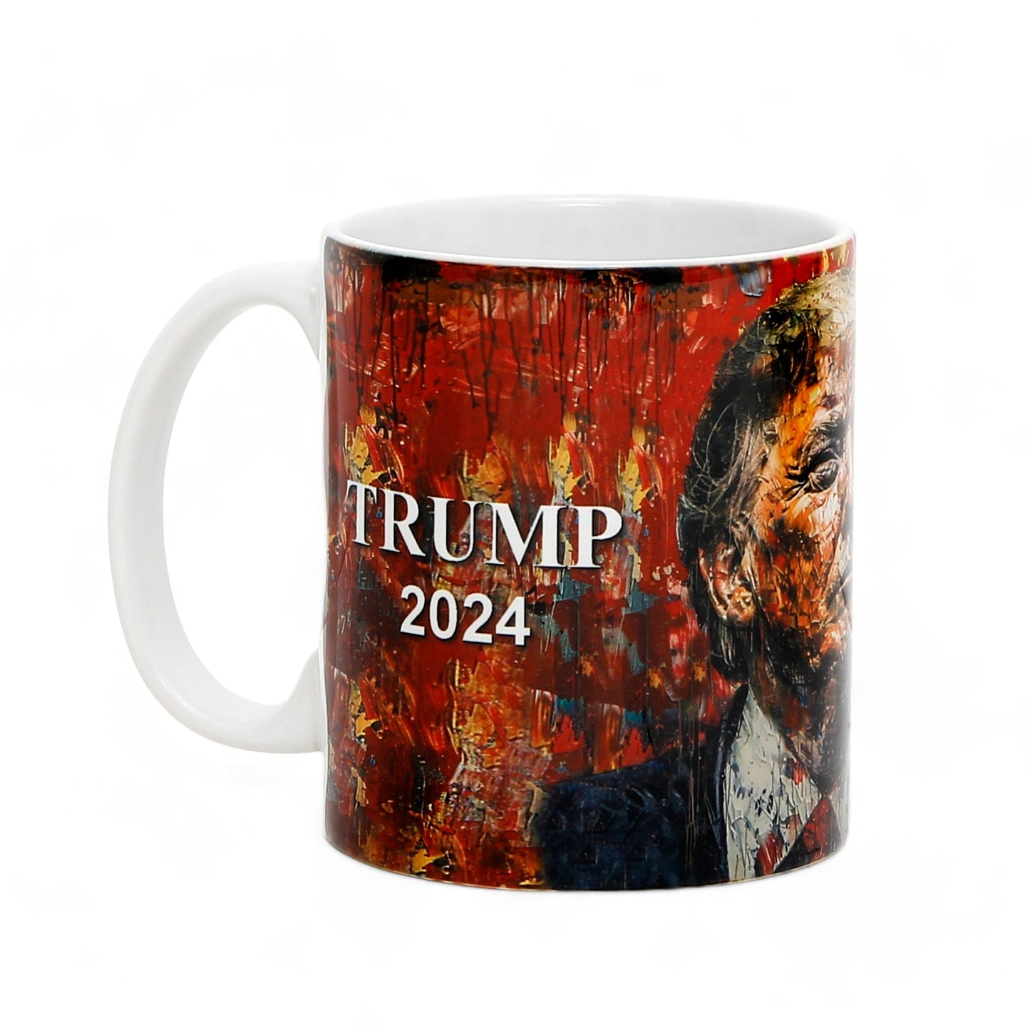 Luxury President Trump portrait mug with "MAKE AMERICA GREAT AGAIN" slogan - Choose from White, Blue, or Red Handle+Rim (11 Oz)