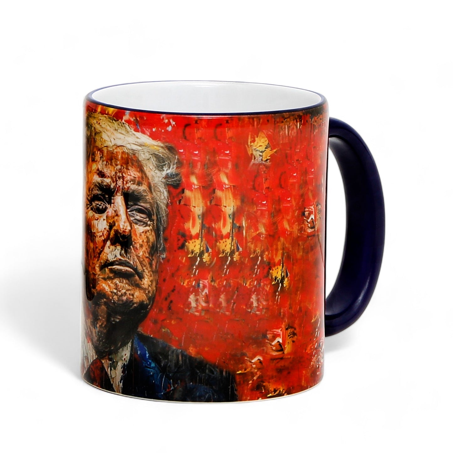 Luxury President Trump portrait mug - Choose from White, Blue, or Red Handle+Rim (11 Oz)