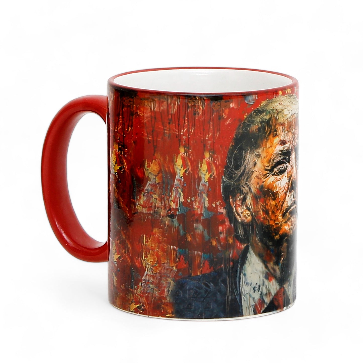 Luxury President Trump portrait mug - Choose from White, Blue, or Red Handle+Rim (11 Oz)