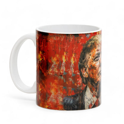 Luxury President Trump portrait mug with "PLEASE SAVE AMERICA AGAIN" slogan - Choose from White, Blue, or Red Handle+Rim (11 Oz)
