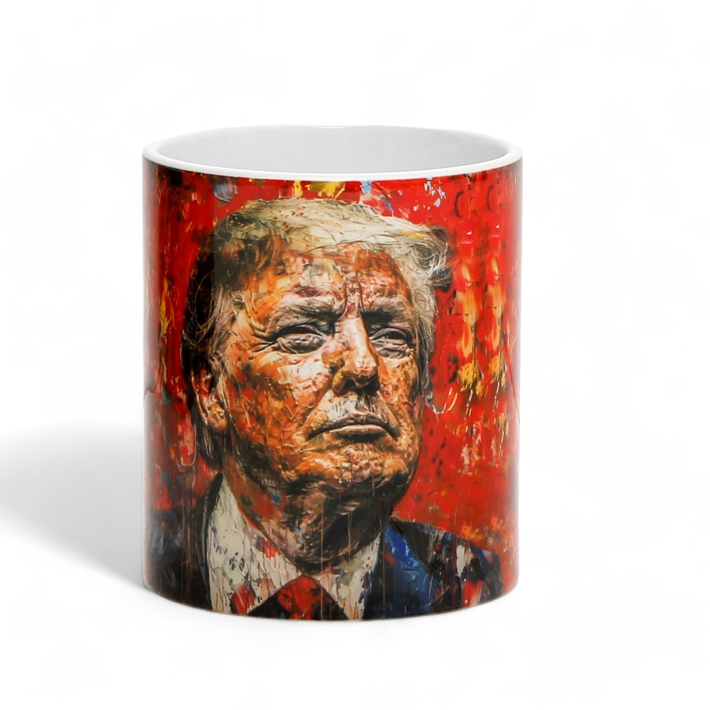 Luxury President Trump portrait mug - Choose from White, Blue, or Red Handle+Rim (11 Oz)