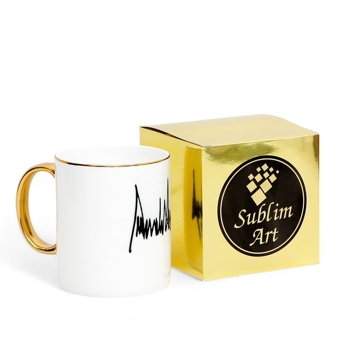 The ultimate Luxury Trump Signature Mug! A genuine Bone China Mug, featuring a gold handle and rim. (11 Oz)