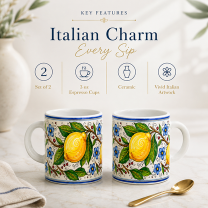 Tuscan Blue Lemon Ceramic Coffe cup