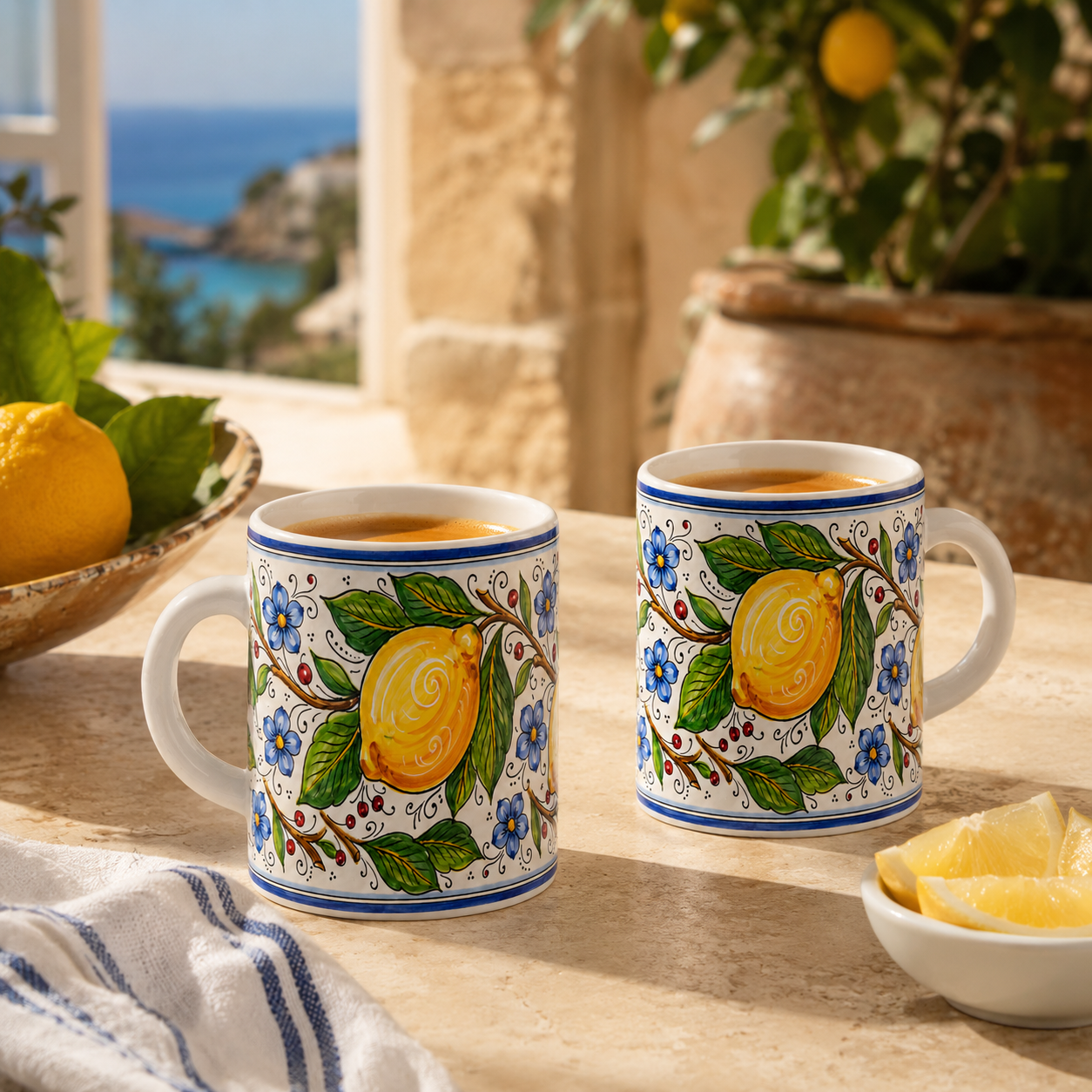 Tuscan Blue Lemon Ceramic Coffe cup