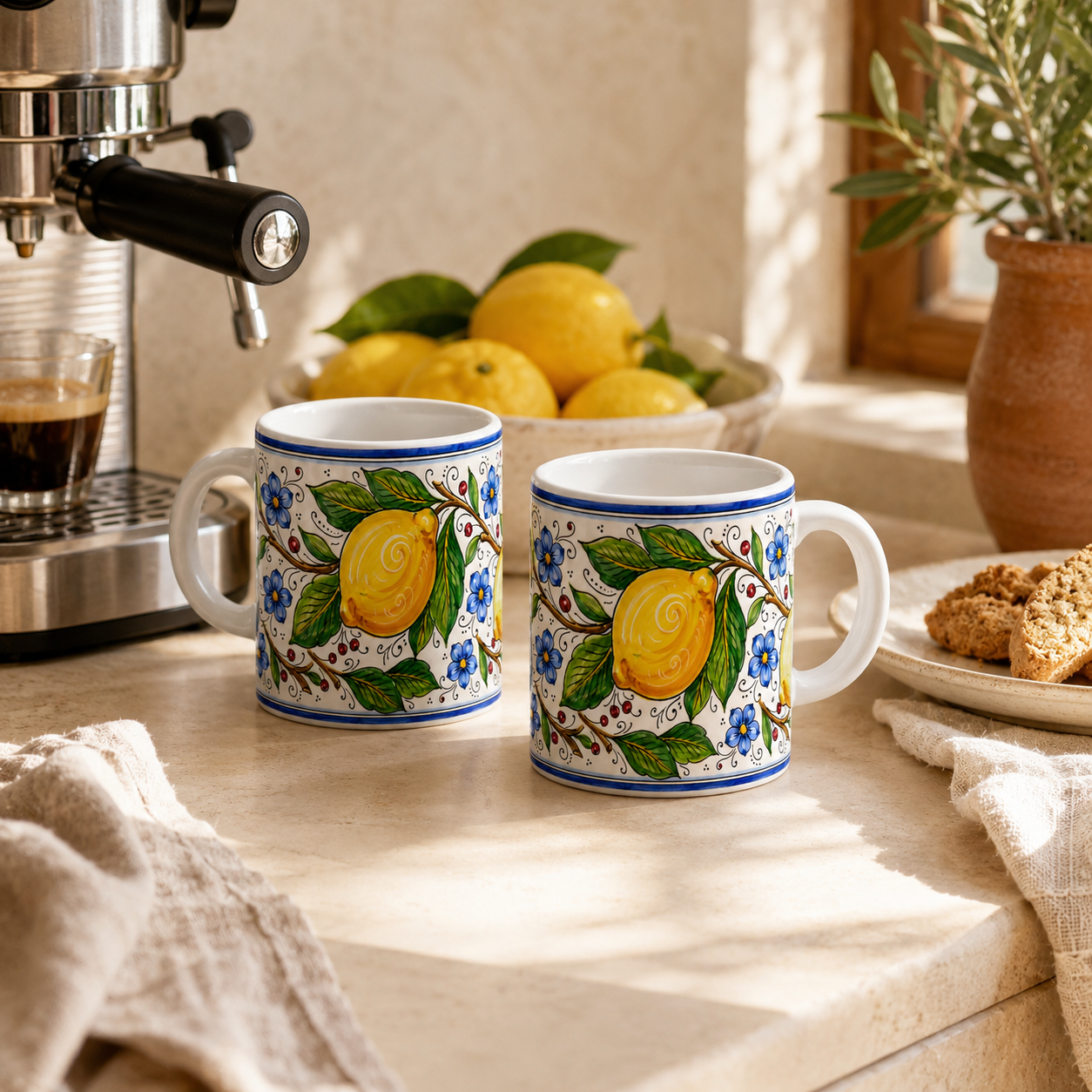 Tuscan Blue Lemon Ceramic Coffe cup