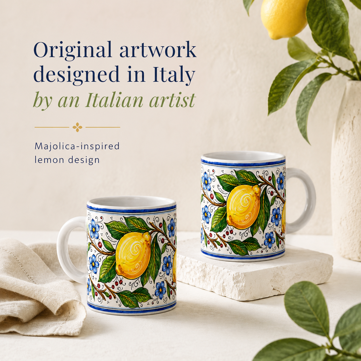 Tuscan Blue Lemon Ceramic Coffe cup