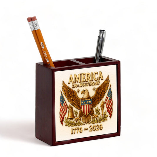 SUBLIMART: USA-250 Wood Pencil Holder in Rosewood with decorative tile