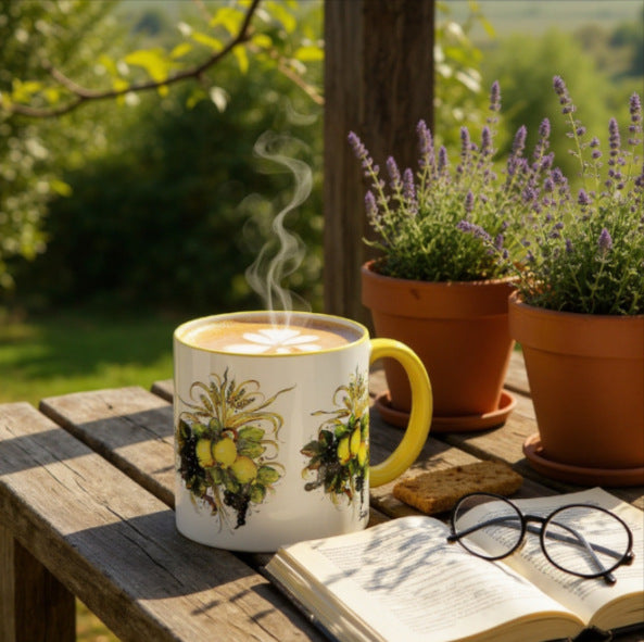 SUBLIMART: Italian Style Ceramic Mug with Lemon and Grape Harvest Design