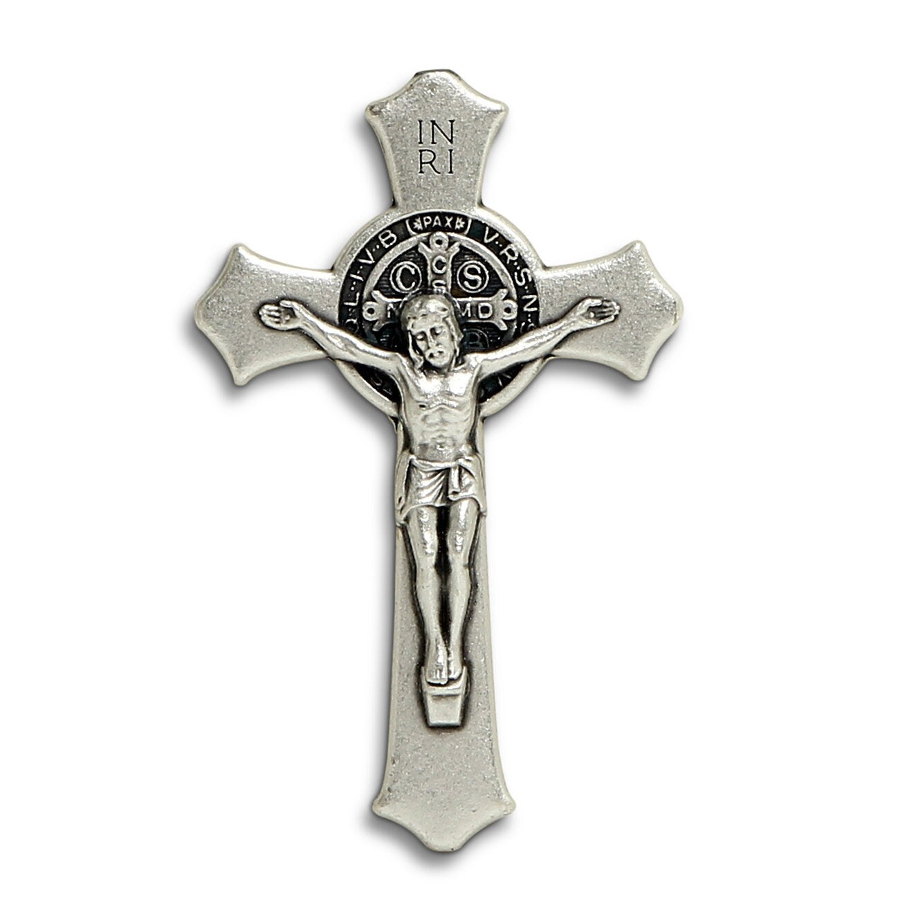 CHRISTIAN CANDLE: St Benedict Crucifix Candle – 18 oz Square Frosted Glass Soy Wax Candle