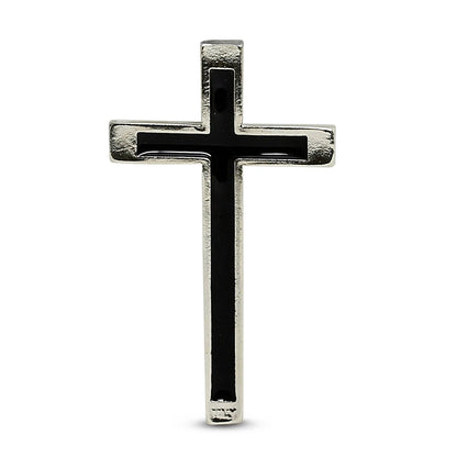 CHRISTIAN CANDLE: Deruta Ceramic Square with Chrome & Black Cross Ornament (14 oz) – Deruta Italy | Catholic Gift View USA