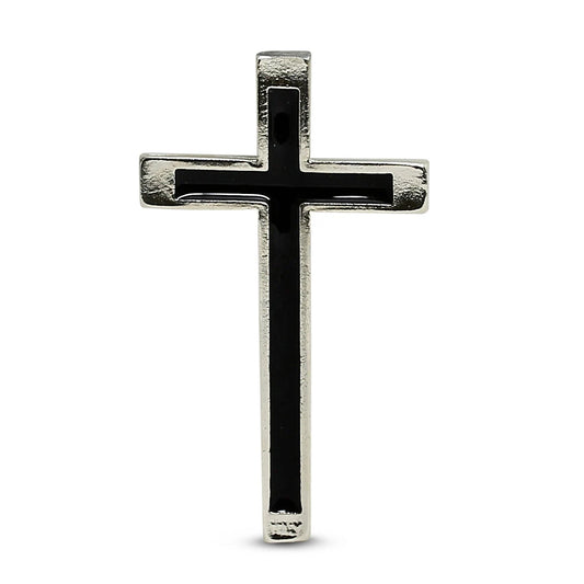 CHRISTIAN CANDLE: Deruta Ceramic Square with Chrome & Black Cross Ornament (14 oz) – Deruta Italy | Catholic Gift