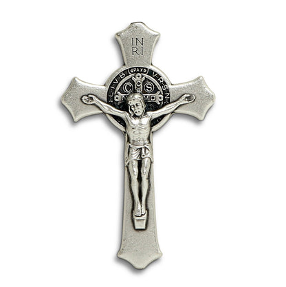 CHRISTIAN CANDLE: Deruta Ceramic Square with St. Benedict Crucifix Deluxe Ornament (14 oz) – Deruta Italy | Catholic USA