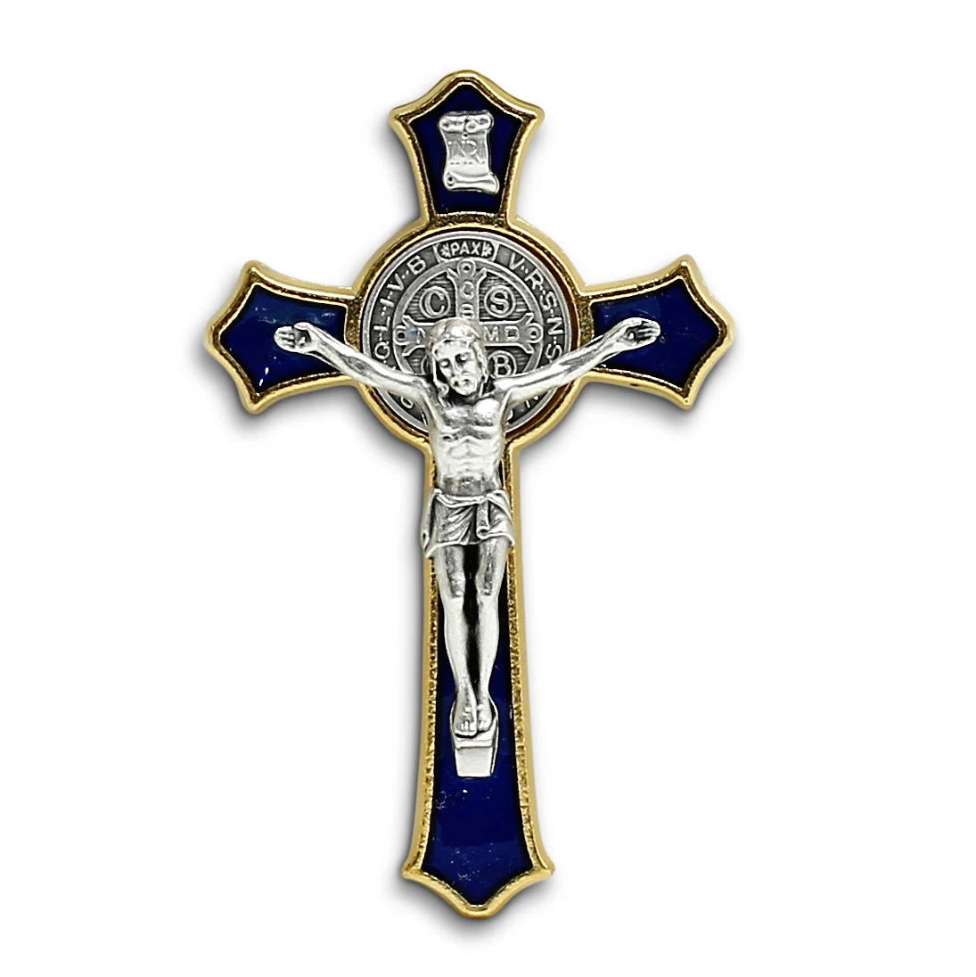 CHRISTIAN CANDLE: St Benedict Cross Frosted Glass Candle – 18 oz Soy Wax