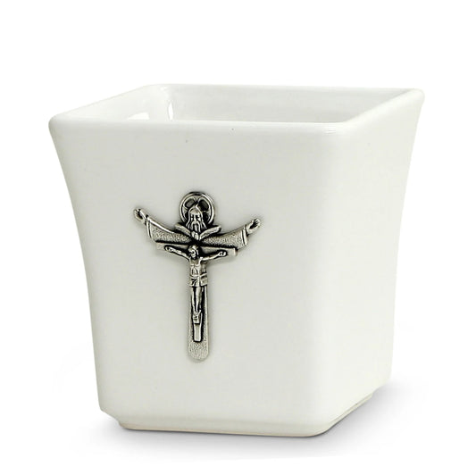 CHRISTIAN CANDLE: Deruta Ceramic Square with Crucifix Soy Wax Candle – 14 oz Deruta Catholic Gift