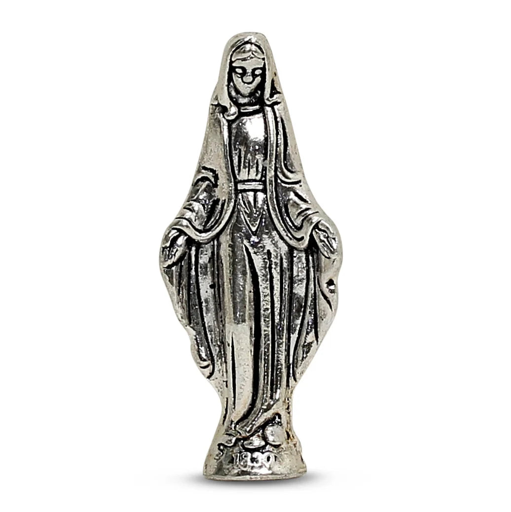 CHRISTIAN CANDLE: Deruta White Ceramic Flared Round Soy Wax Candle with Virgin Mary Ornament (11 oz)