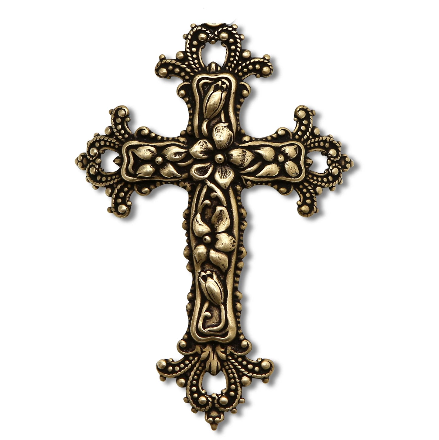 CHRISTIAN CANDLE: Deluxe Flared Round Ceramic Soy Wax Candle with 24K Gold Rims and Antique Brass Cross (12 oz Soy Wax)