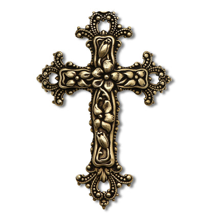CHRISTIAN CANDLE: Deluxe Flared Round Ceramic Soy Wax Candle with 24K Gold Rims and Antique Brass Cross (12 oz Soy Wax)