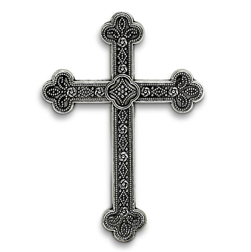 CHRISTIAN CANDLE: Porcelain Cross Candle – 10 oz Antique Silver Christian Gift
