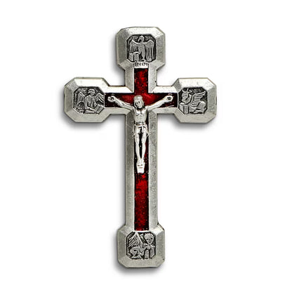 CHRISTIAN CANDLE: White Ceramic Cube Crucifix Candle with Red Enamel – 10 oz Soy Wax | First Communion & Confirmation Gift