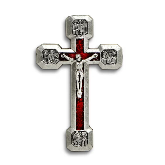 CHRISTIAN CANDLE: White Ceramic Cube Crucifix Candle with Red Enamel – 10 oz Soy Wax | First Communion & Confirmation Gift