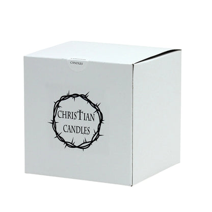 CHRISTIAN CANDLE: Glass Soy Wax Candle 7 oz with Silver Catholic Crucifix – Christian Prayer Candle View #7 - USA