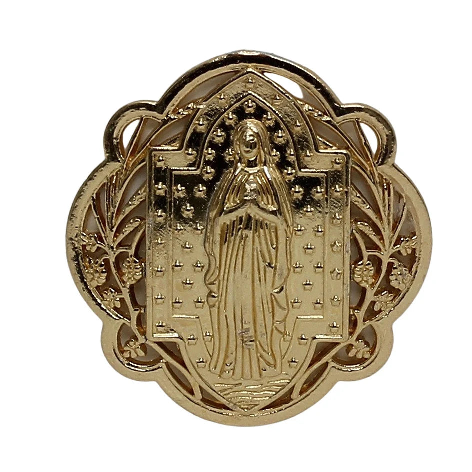 CHRISTIAN CANDLE: PURITY Ceramic Candle with Gold Cross & Virgin Mary Ornament (10 oz) – First Communion Gift View #2 - USA