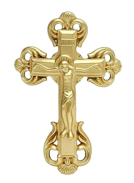 CHRISTIAN CANDLE: Deluxe Deruta Cup Ceramic Soy Candle with 24K Gold Rims & Gold Cross (12 oz)