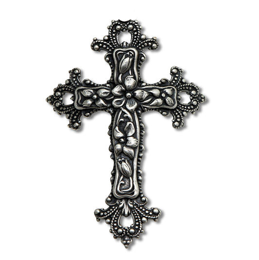 CHRISTIAN CANDLE: Deluxe Ceramic Cup Candle Candle with Platinum Rim and Silver Cross – 12 oz Soy Wax