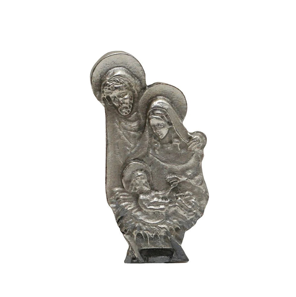 CHRISTIAN CANDLE: Deruta Ceramic Square with Sacred Family Metal Ornament – 14 oz Devotional Gift View #2 - Decorative USA