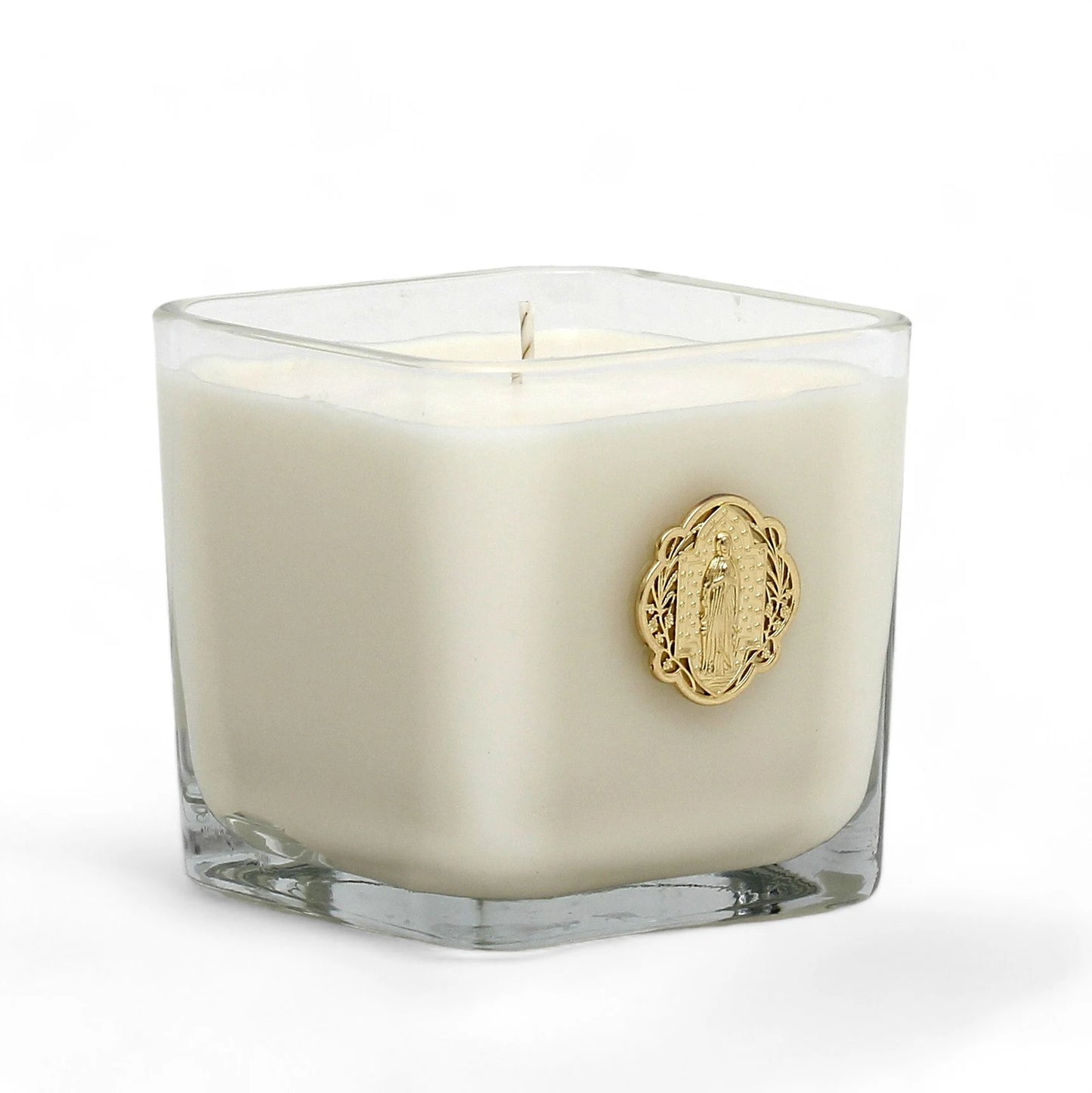 CHRISTIAN CANDLE: Medium Square Glass Virgin Mary Candle (14 oz) – First Communion & Confirmation Gift View #3 - USA