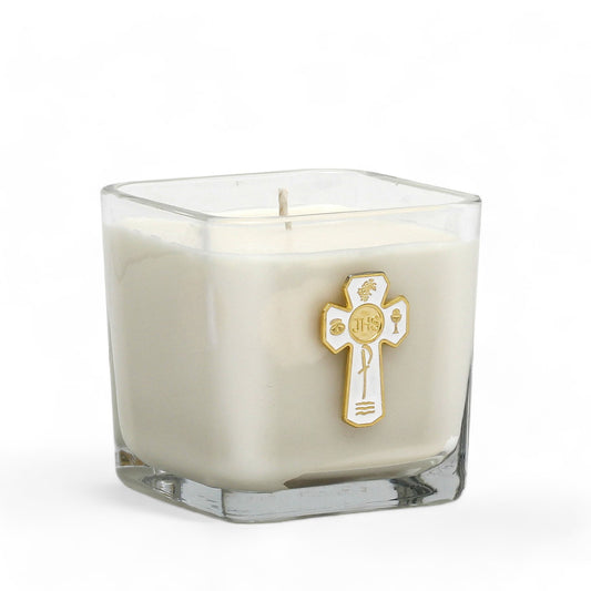 CHRISTIAN CANDLE: First Communion Catholic Candle – 12 oz Soy Wax Cross