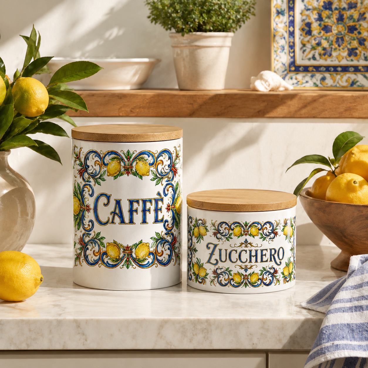 Ceramic Kitchen Canisters for Coffee & Sugar-Authentic Italian design