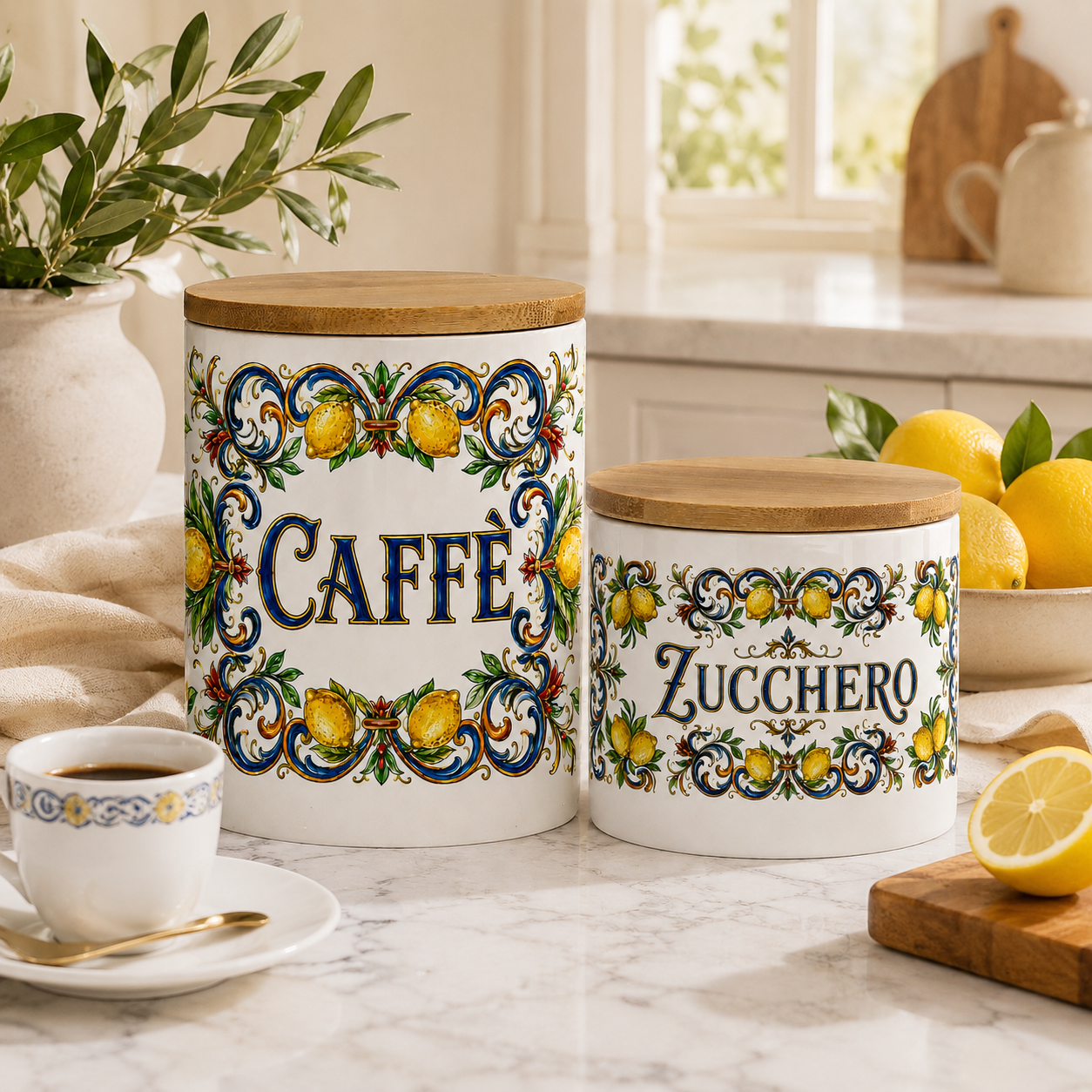 Ceramic Kitchen Canisters for Coffee & Sugar-Authentic Italian design