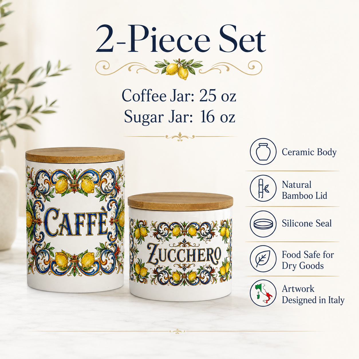 Ceramic Kitchen Canisters for Coffee & Sugar-Authentic Italian design
