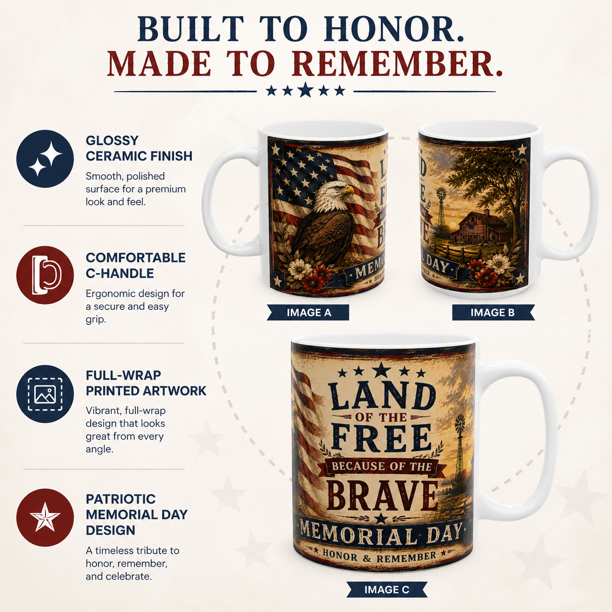 Memorial Day    Patriotic Tribute Patriotic Veteran Mug - Durable Sublimation Printed Ceramic Coffee Cup USA